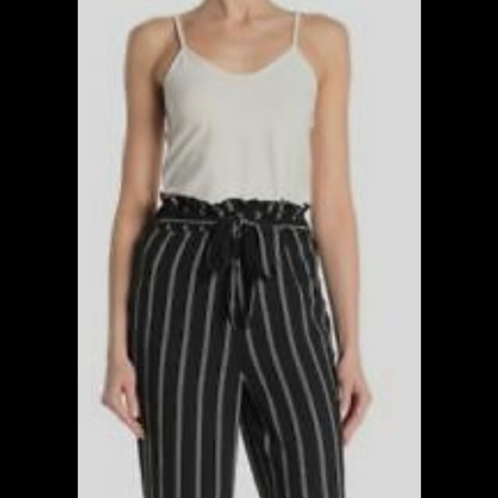 Free Press White and Black Pinstripe Jumpsuit